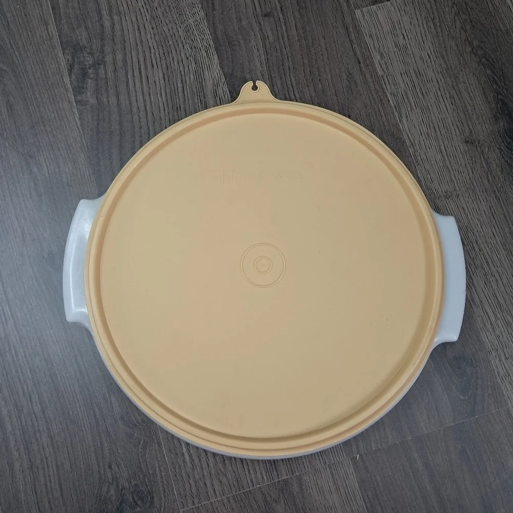 Vintage Tupperware White Suzette Divided Relish Serving Tray With Tan Lid